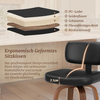 Drehbarer Barhocker 3er Set mit Lehne – Schwarz