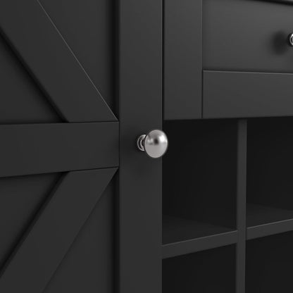 Küchenschrank Schwarz mit Weinregal & Verstellbaren Ablagen (120x40x188cm)