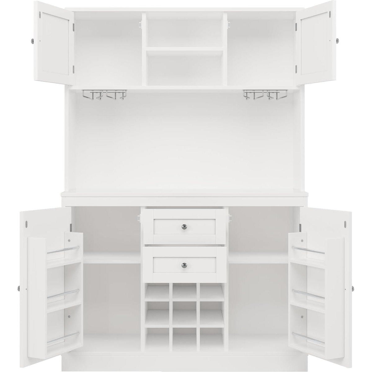 Küchenschrank Weiß mit Weinregal & Verstellbaren Ablagen (120x40x188cm)