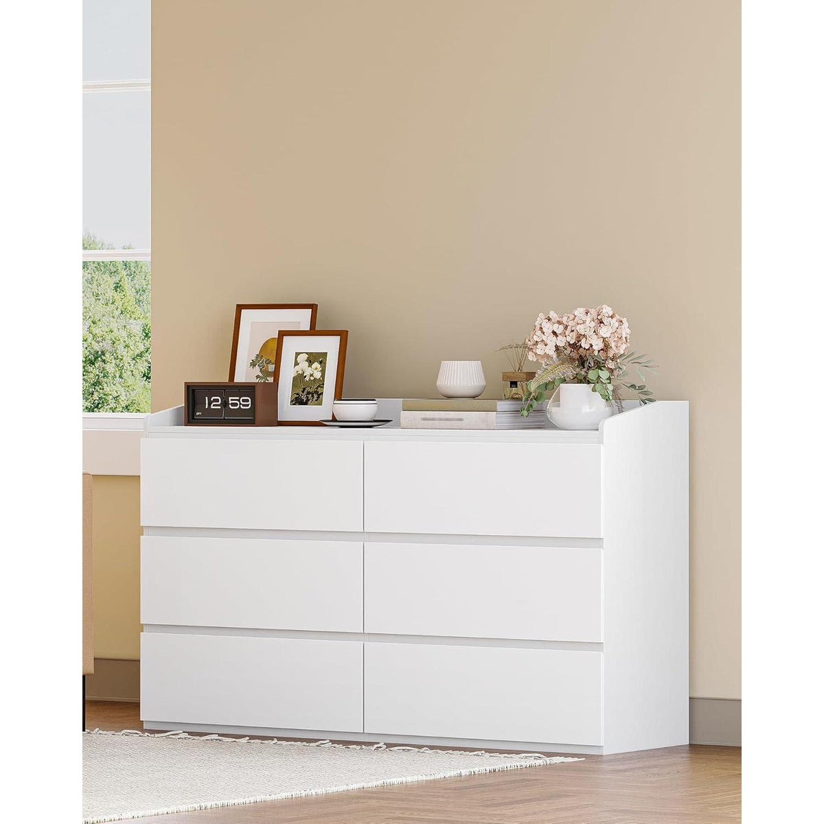 Kommode 138 cm mit 6 Schubladen & Arbeitsfläche Weiß