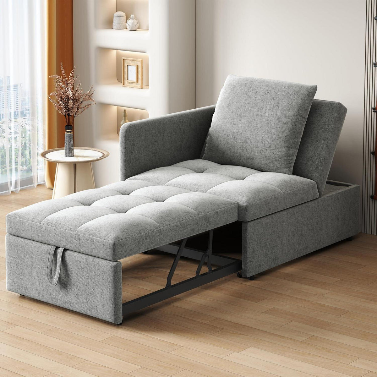 Schlafsofa Klein – 3-in-1 Schlafsessel mit Bettfunktion (Hellgrau)
