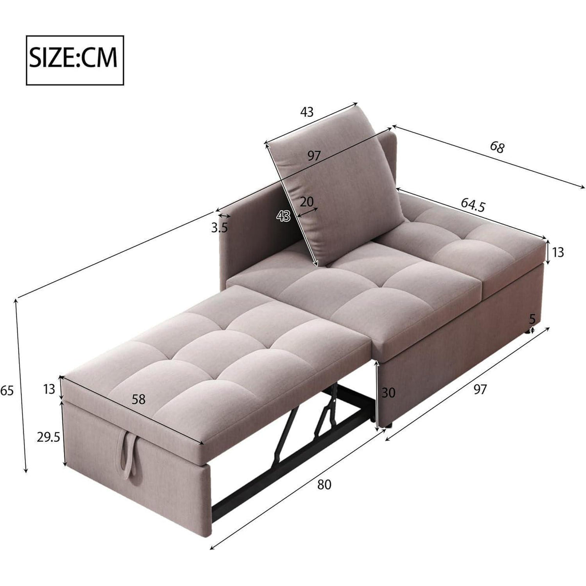 Schlafsofa Klein – 3-in-1 Schlafsessel mit Bettfunktion (Grau)