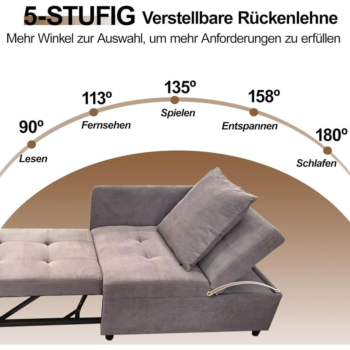 Schlafsofa Klein – 3-in-1 Schlafsessel mit Bettfunktion (Grau)