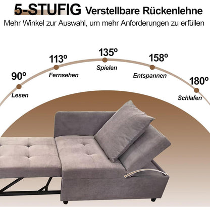 Schlafsofa Klein – 3-in-1 Schlafsessel mit Bettfunktion (Grau)