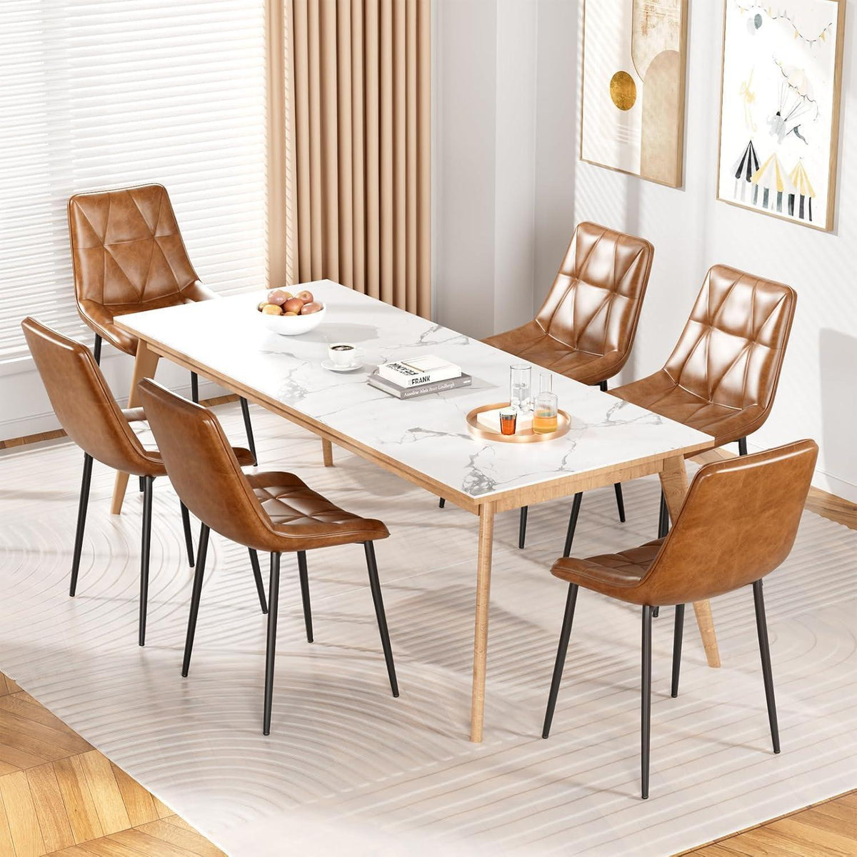 Esszimmerstühle Braun PU Polsterstuhl Metallbeine 6 Stück