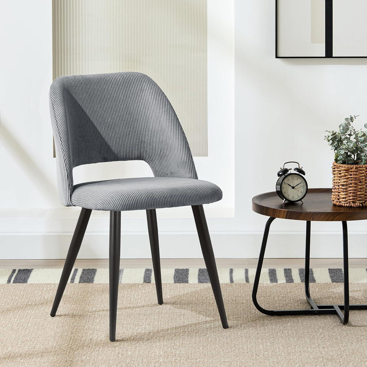 Esszimmerstühle Set 4 Grau, Kordsamt Gepolstert & Robust