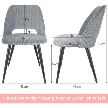 Esszimmerstühle Set 4 Grau, Kordsamt Gepolstert & Robust