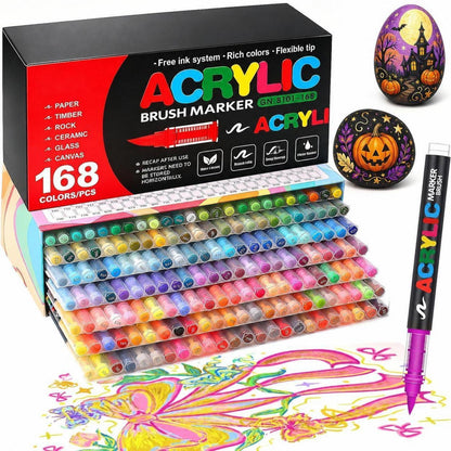 168 Acrylstifte Set mit Pinselspitze – Wasserfest & Vielseitig