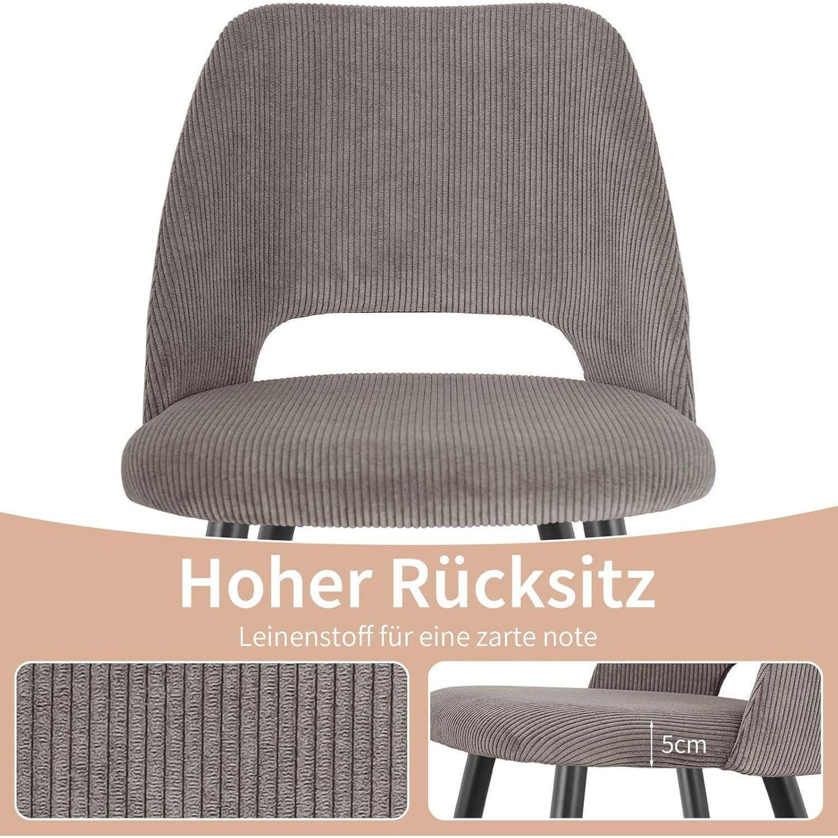 Esszimmerstühle 2er Set Kordsamt Braun Ergonomisch