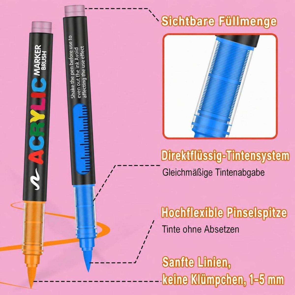 Acrylstifte Set 240 Farben – Pinselspitze, wasserfest & vielseitig