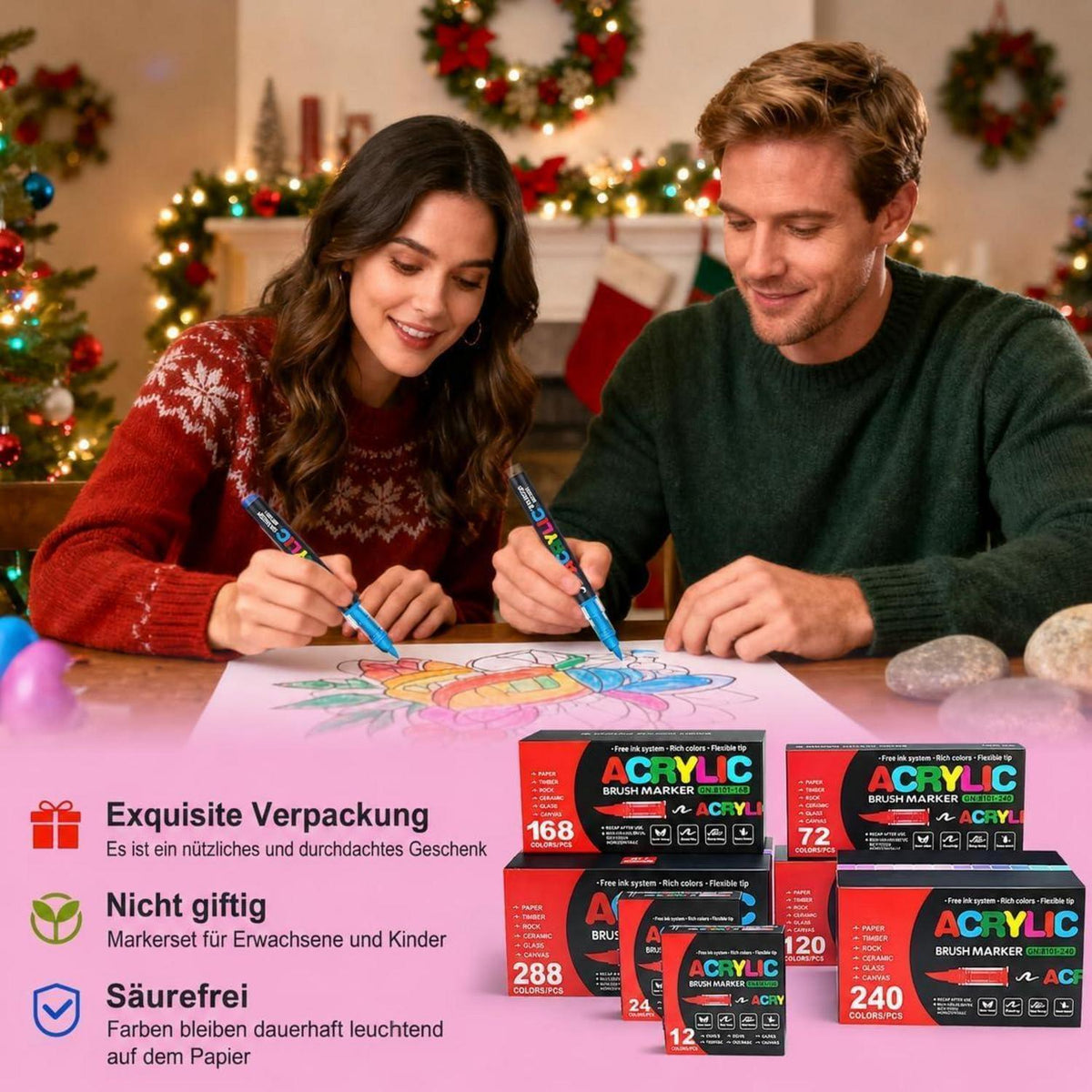Acrylstifte Set 240 Farben – Pinselspitze, wasserfest & vielseitig
