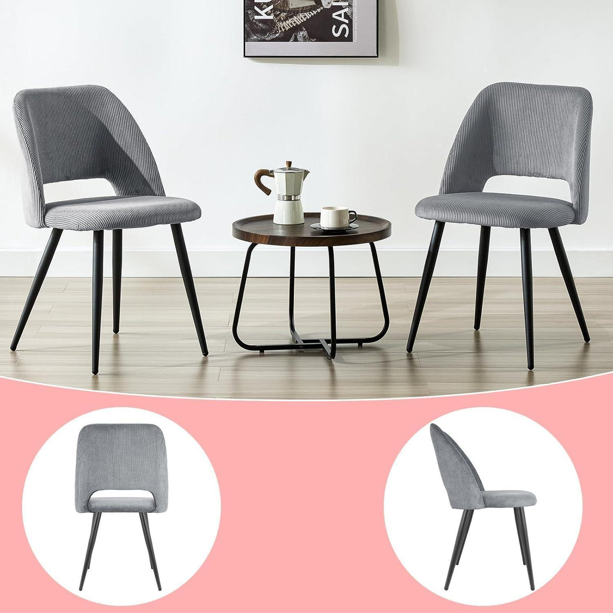 8x Esszimmerstuhl Grau Kordsamt Gepolstert, Ergonomisch & Robust