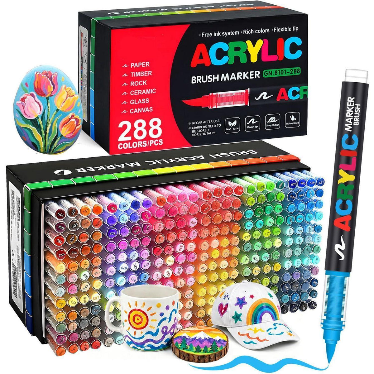 Acrylstifte Set 288 Farben – Pinselspitze für Steine, Glas & mehr