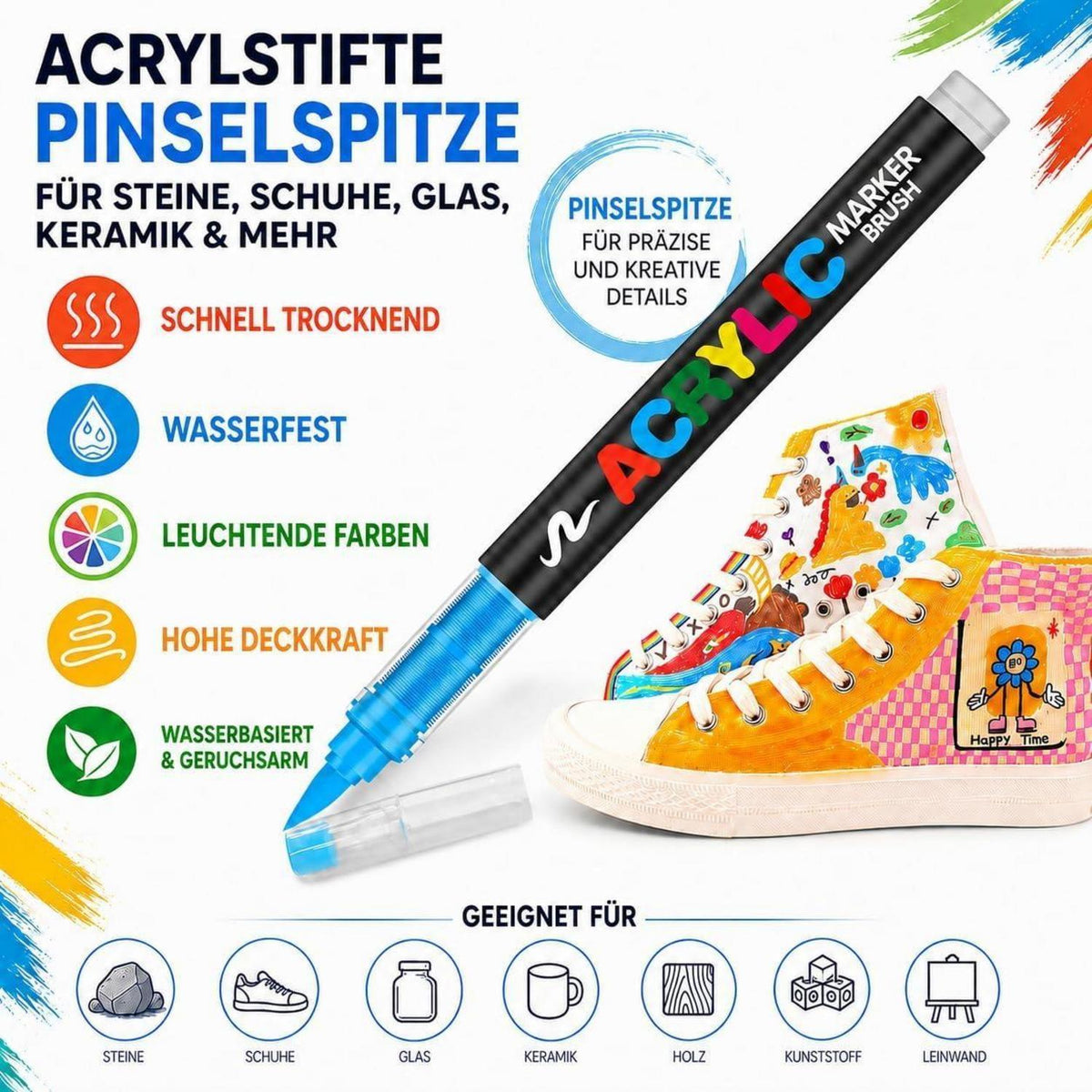 Acrylstifte Set 288 Farben – Pinselspitze für Steine, Glas & mehr