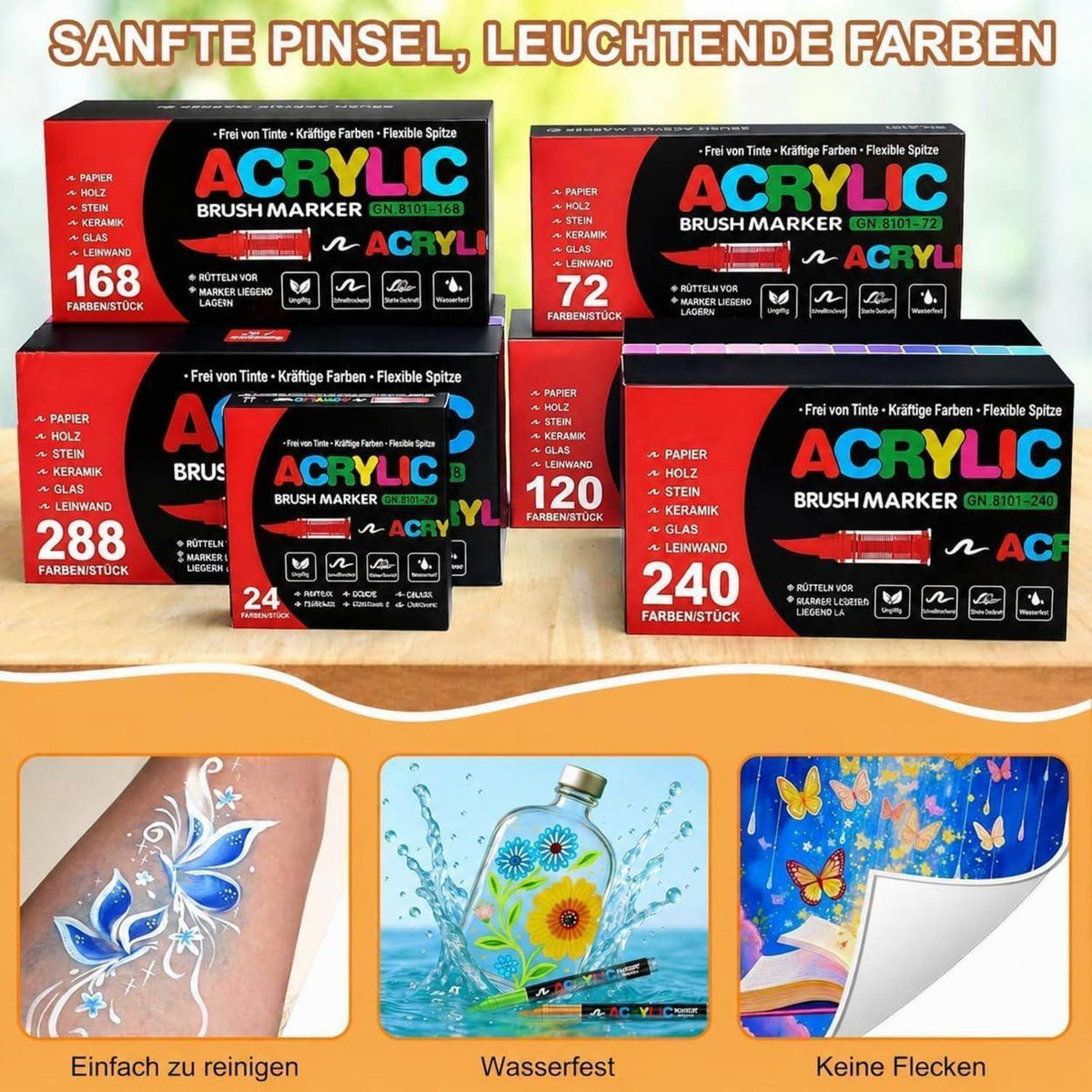 Acrylstifte Set 288 Farben – Pinselspitze für Steine, Glas & mehr