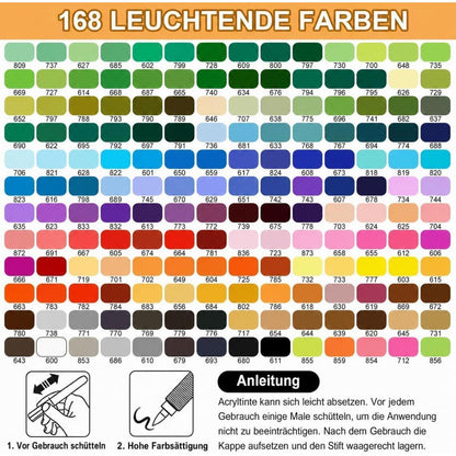 Acrylstifte Set 168 Farben – Pinselspitze für Steine, Glas & mehr
