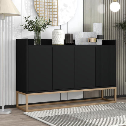 Sideboard mit 4 Türen & Metallbeinen – Schwarz, 120x30x80 cm