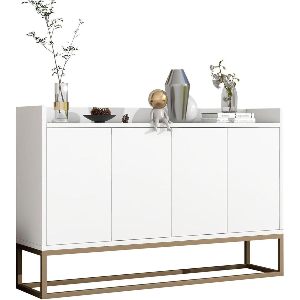 Weißes Sideboard mit 4 Türen & Metallbeinen – 120x30x80 cm