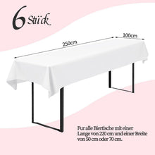 6x Biertischdecke Weiß, 250x100cm, Wasserabweisend & Waschbar