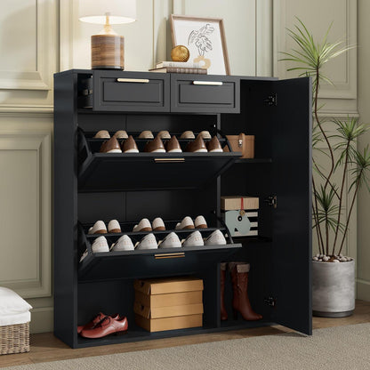 Schuhschrank mit Kippfächern & Schubladen – Schwarz