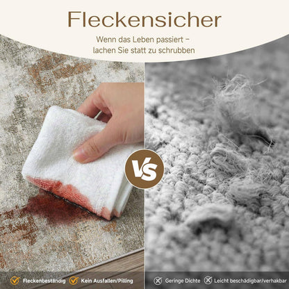 Abstraktes Wohnzimmer Teppich 240x300 cm – Vintage Orange-Grau