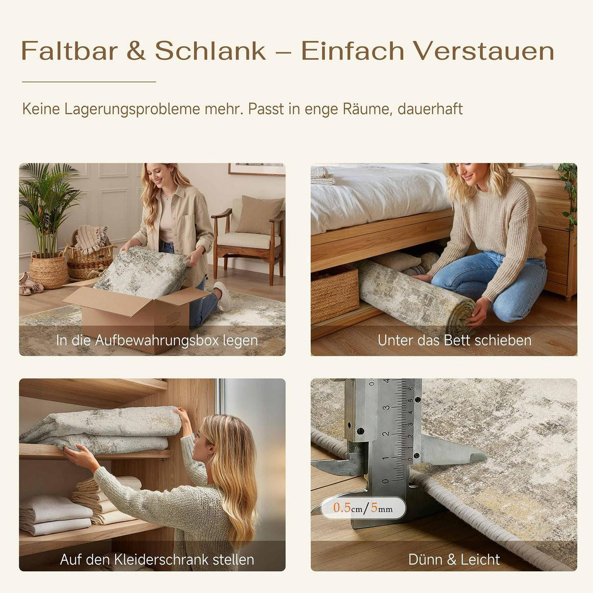Abstrakt Teppich Braun-Grau 160x230cm | Rutschfest, Waschbar & Weich