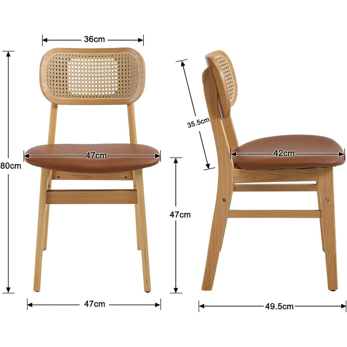 Esszimmerstühle 2er Set Rattan Braun in Lederoptik