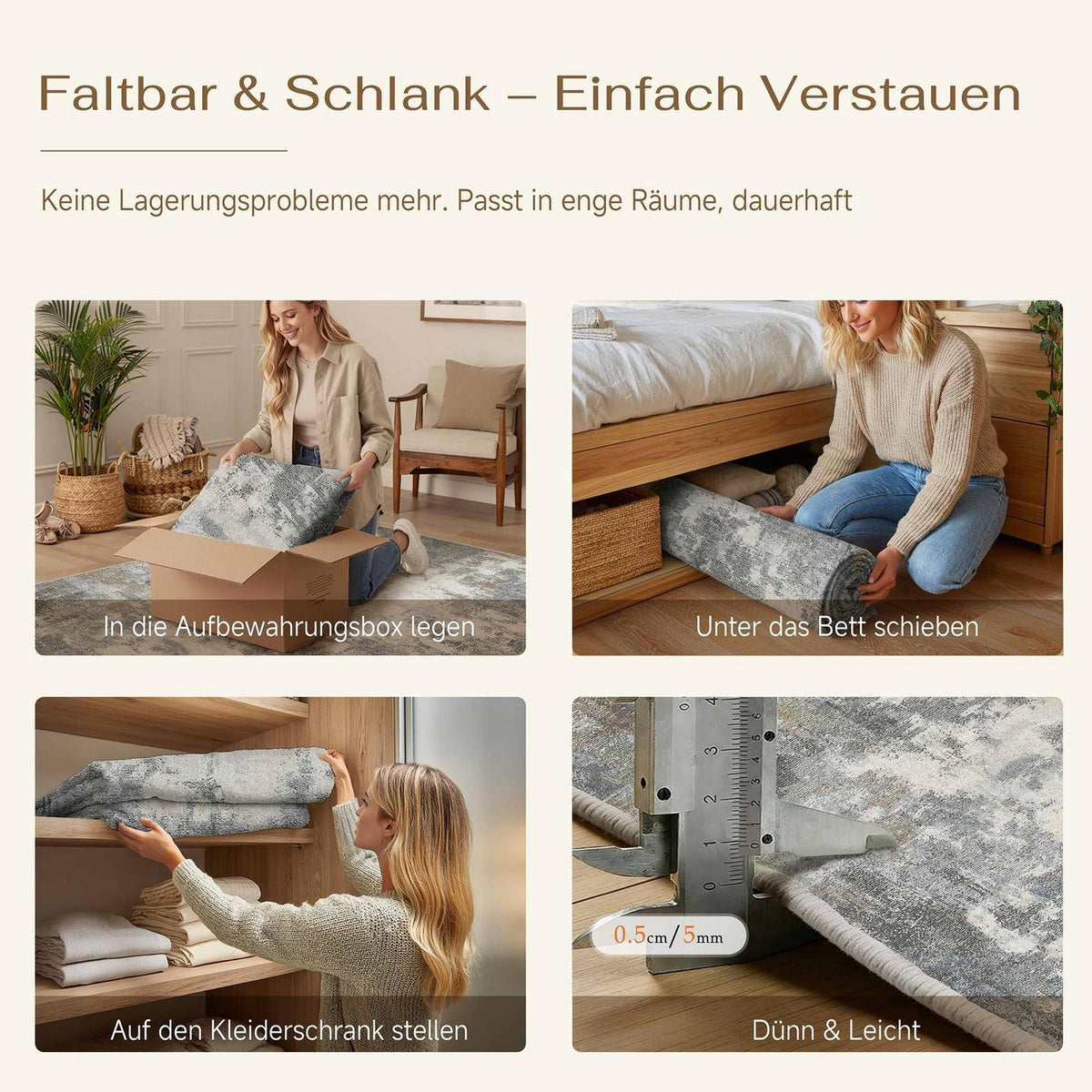 Abstraktes Wohnzimmer Teppich Blau-Grau 160x230cm Rutschfest Waschbar
