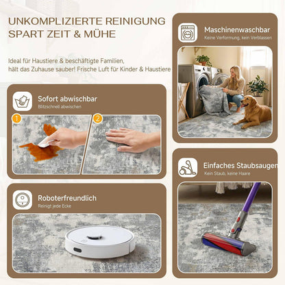 Abstraktes Wohnzimmer Teppich Blau-Grau 200x300cm Rutschfest Kurzflor