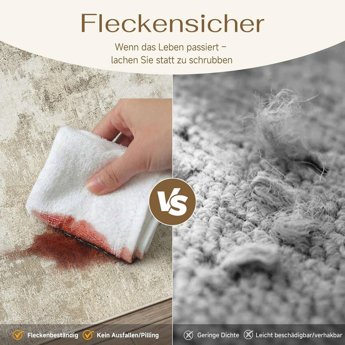 Vintage Teppich Beige 240x300 cm - Waschbar & Rutschfest