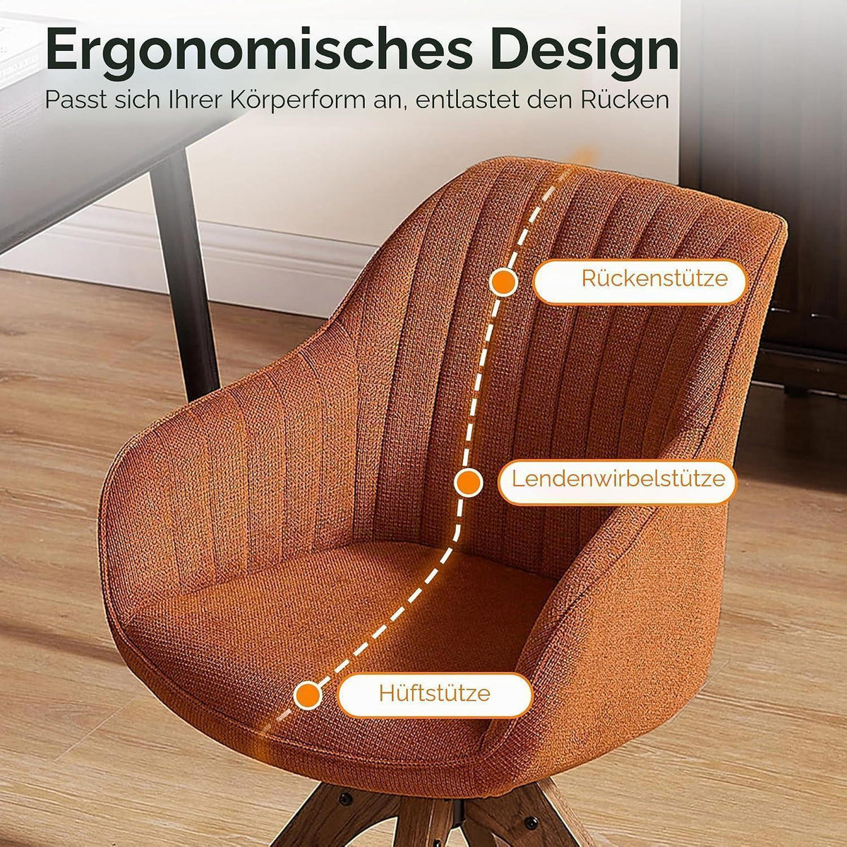 Drehbarer Esszimmerstuhl Set (2) Orange, Massivholzbeine