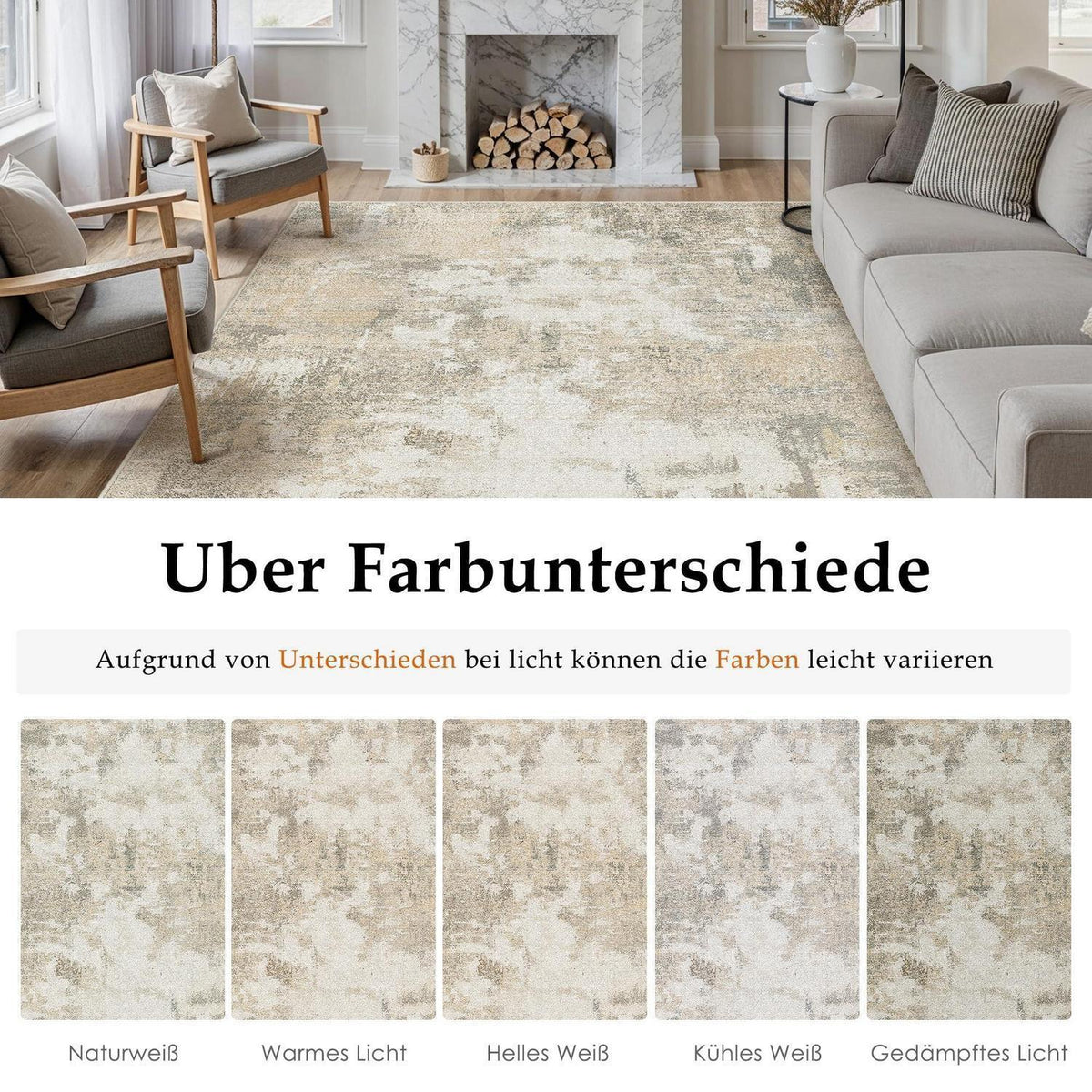 Beiger Wohnteppich 200x300cm – Rutschfest, Waschbar, Abstrakt