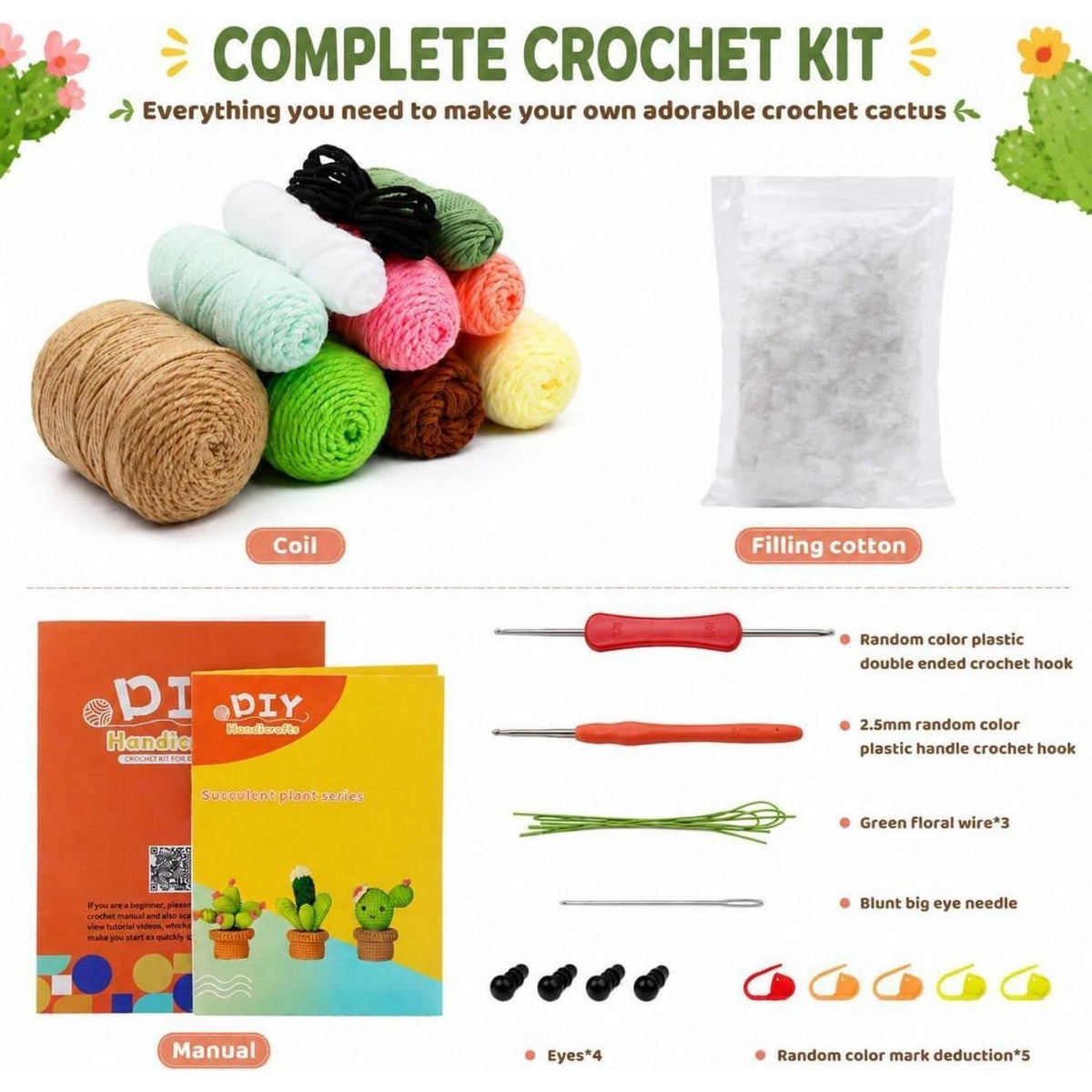 Häkelset für Anfänger: 3 Kakteen Amigurumi mit Anleitung