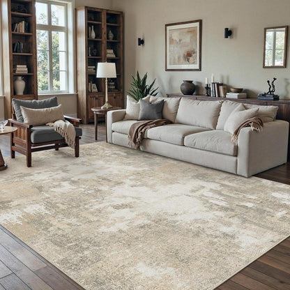 Beiger Wohnteppich 150x210cm – Rutschfest, Waschbar, Abstrakt