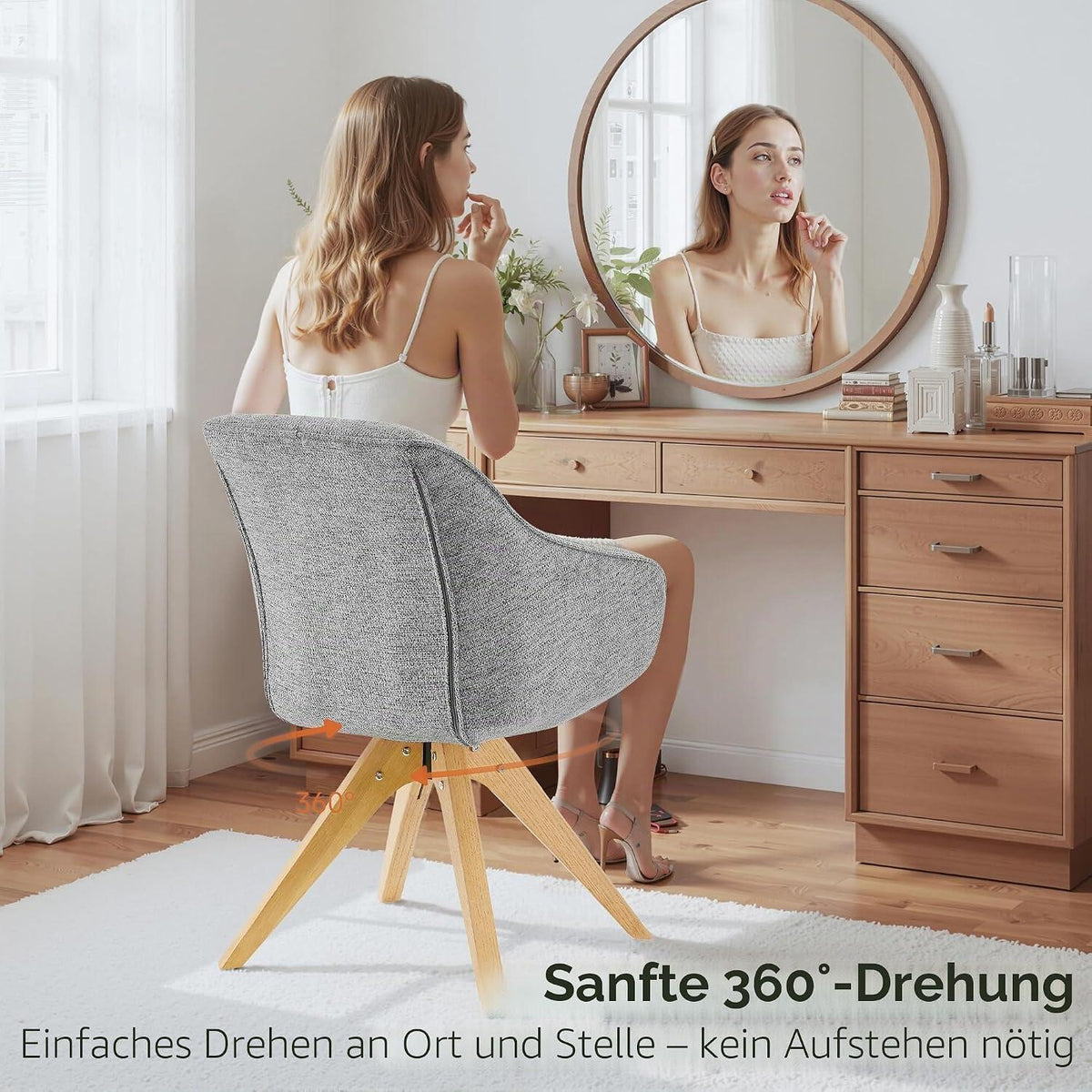 Drehbarer Esszimmerstuhl Set Grau Leinen – Komfortabler Polsterstuhl