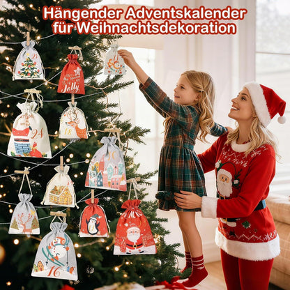 Adventskalender zum Selbstbefüllen, 24 Stoffbeutel, Rot