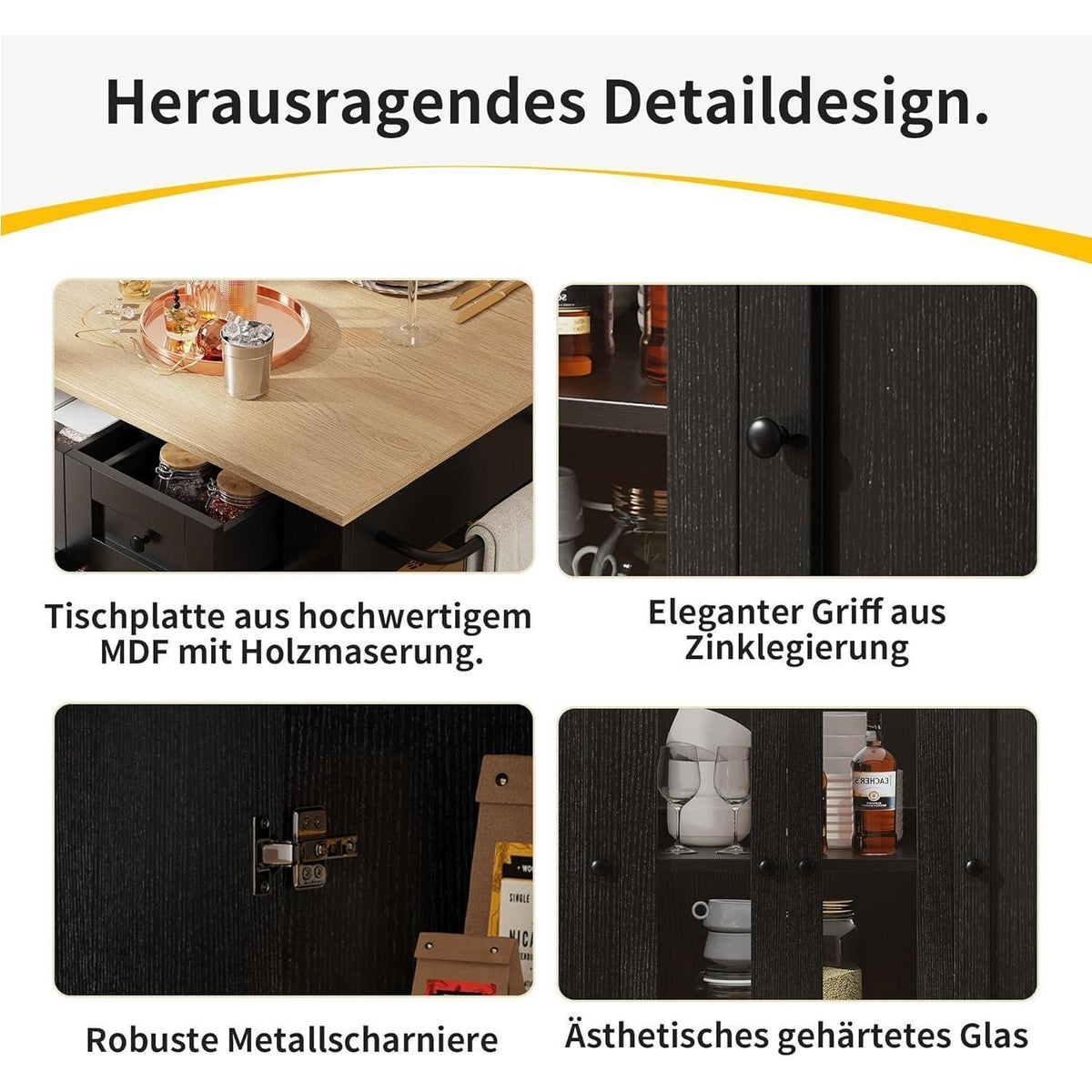 Kücheninsel mit abnehmbaren Trennwänden & Glasausstattung