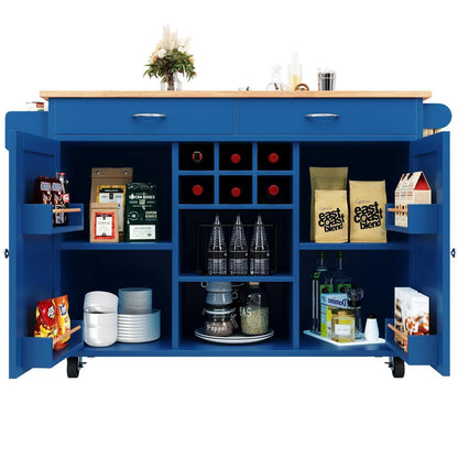 Kücheninsel mit Stauraum & Rollen – Blau (102x45x92cm)
