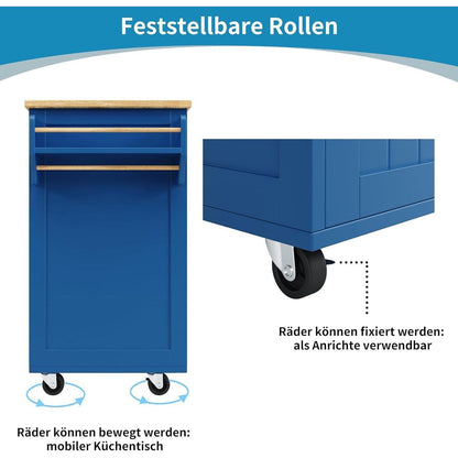 Kücheninsel mit Stauraum & Rollen – Blau (102x45x92cm)