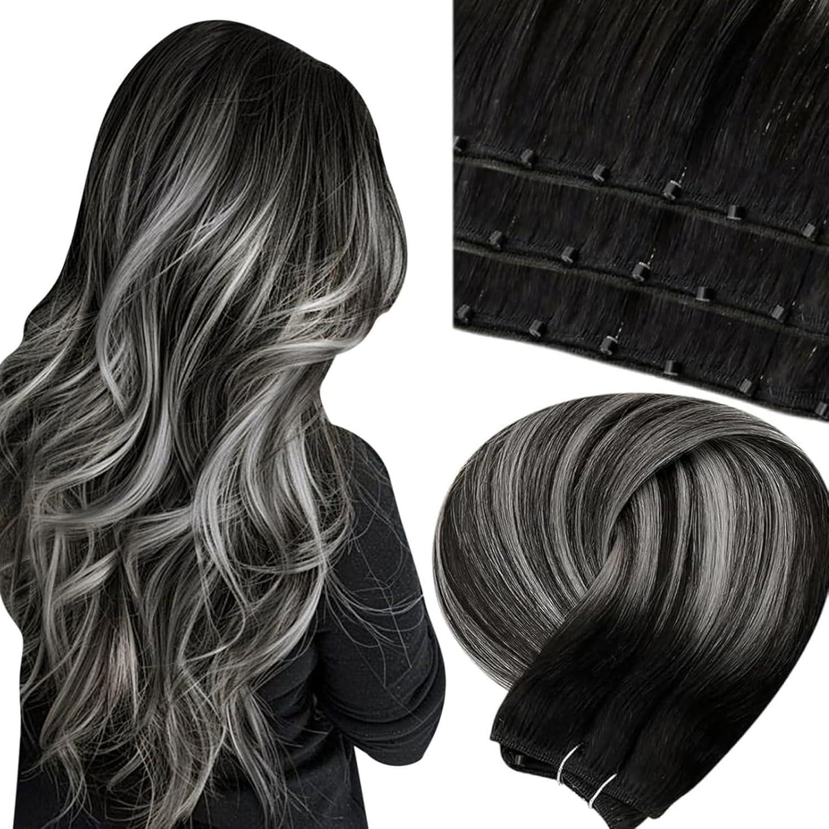 Echthaar Micro Weft Extensions Balayage Schwarz 50cm