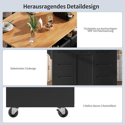 Ausziehbarer Küchenwagen mit Arbeitsplatte & Gewürzregal Schwarz