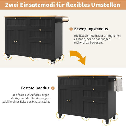 Mobile Kücheninsel mit Stauraum & Klapptür (133x70x88cm)