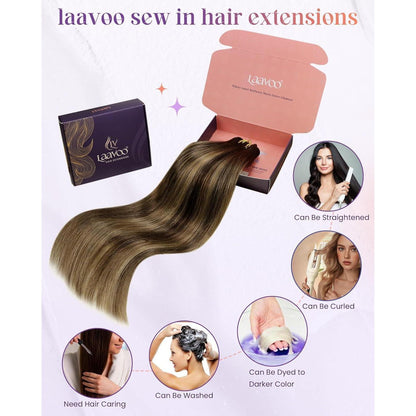 Echthaar Tressen Braun Balayage 40cm - 100g #4/27/4