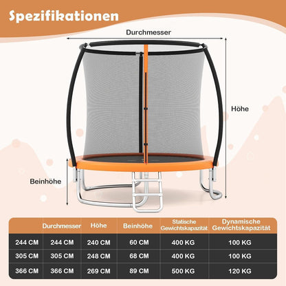 GYMAX Gartentrampolin 244cm mit Sicherheitsnetz & Leiter