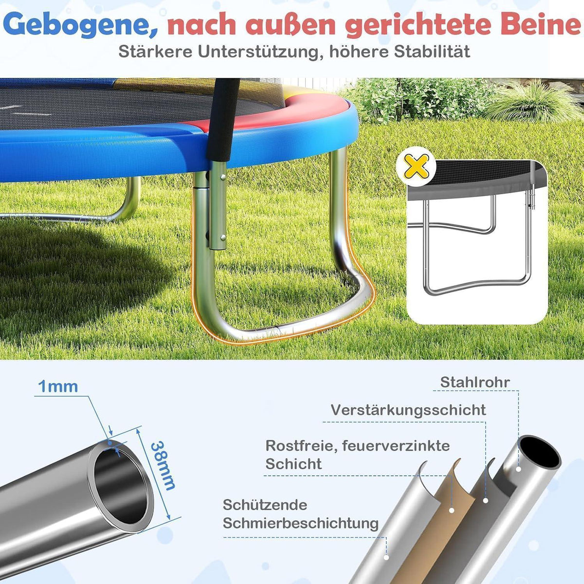 GYMAX Gartentrampolin 244cm mit Sicherheitsnetz & Leiter