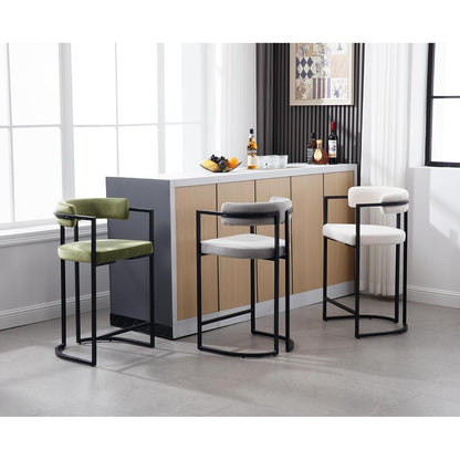 Barhocker Set Grau – Samt & Metall, 66cm Sitzhöhe