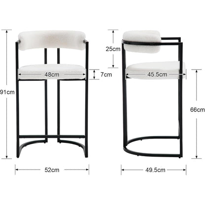Barhocker Set 4er – Weißes Kunstfell mit Metallgestell