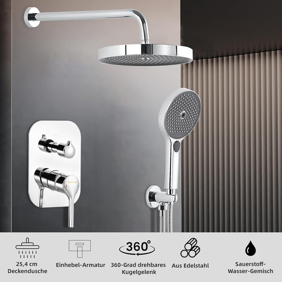Unterputz Duschsystem 10 Zoll mit Regendusche & Handbrause