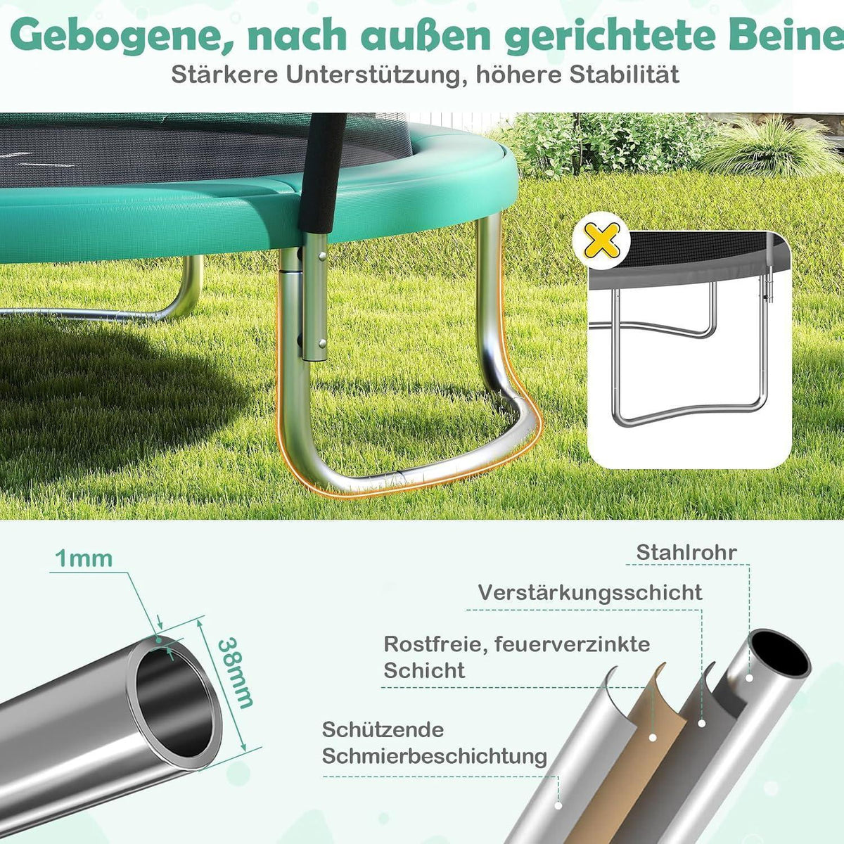 GYMAX Gartentrampolin 244cm mit Sicherheitsnetz & Leiter