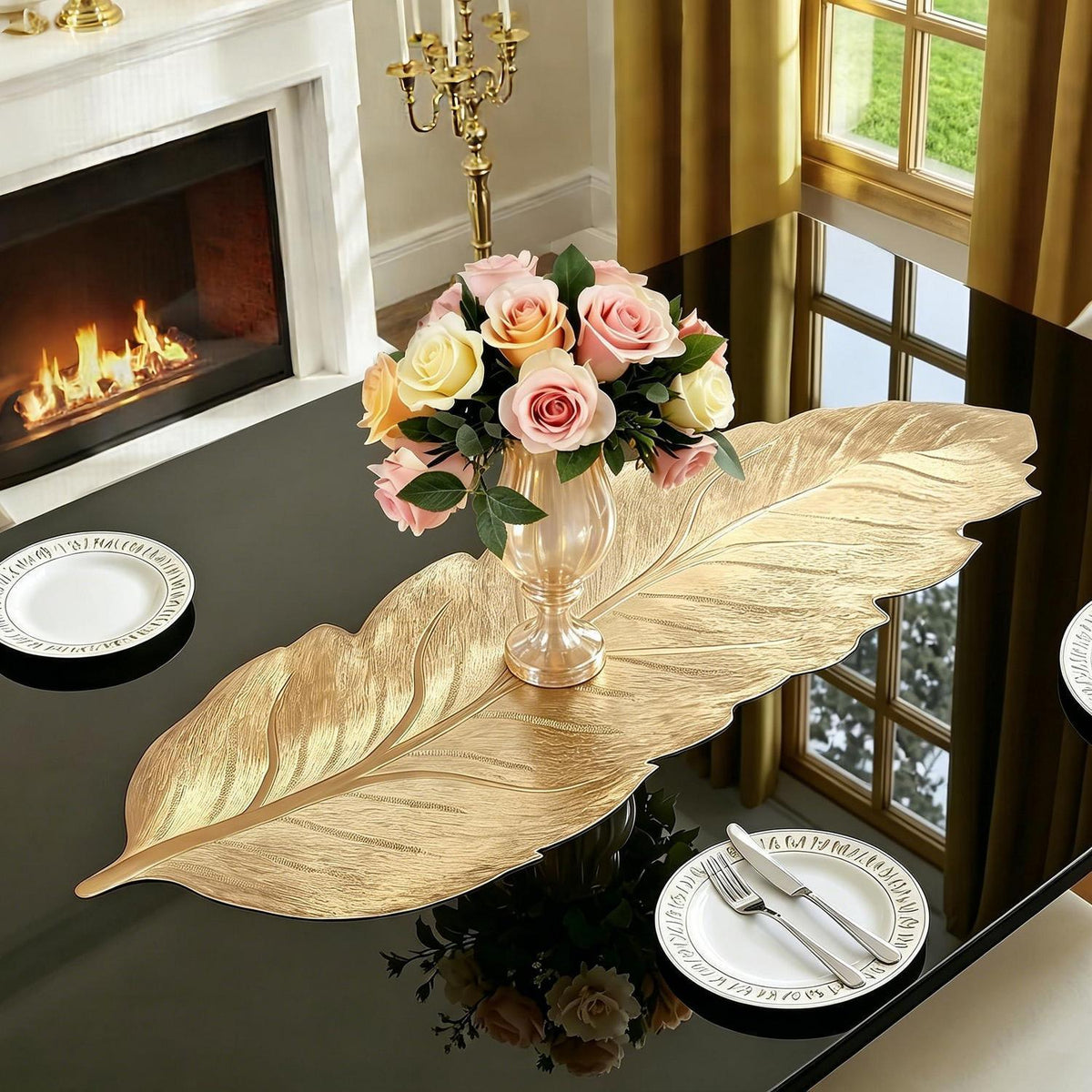 Tischläufer Goldene Blätter 90 cm Vinyl